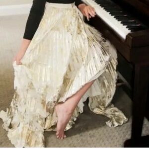 LuLaRoe Elegant Wrap Gold Deanne Maxi Cocktail Wedding Formal Dress Size Small